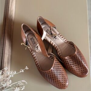 Pikolinos Brown Leather Flats with Perforated Design